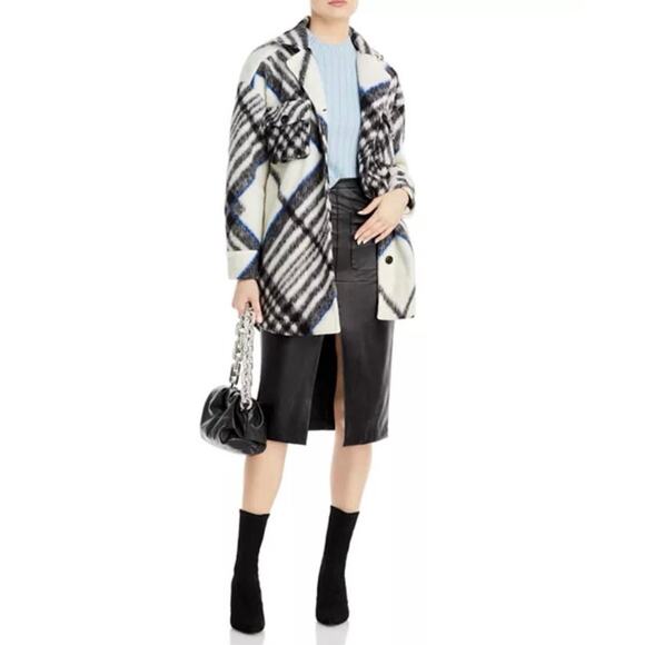 Anine Bing Oakley Plaid Fleee Oversized Coat Jacket White Black Large - Picture 1 of 10